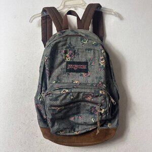 Jansport Originals Backpack O/S Blue Pink Floral Denim School Suede Bottom